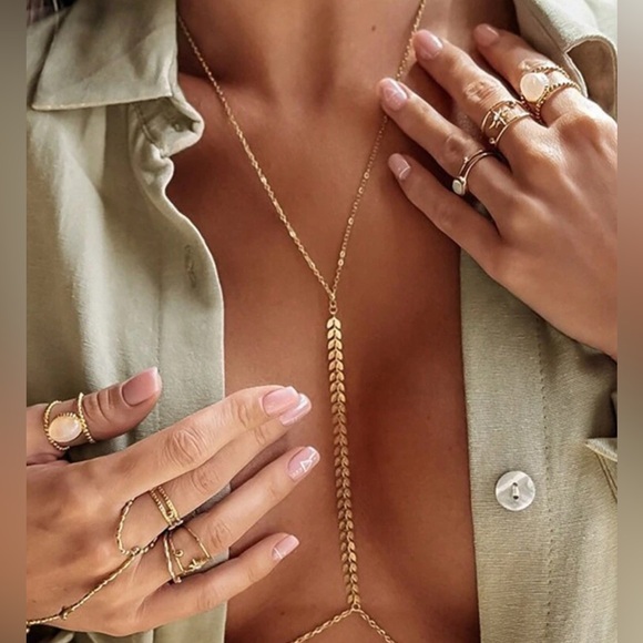✨NEW✨ Gold Lariat body bikini jewelry Necklace with Elegant Chain Design - Picture 1 of 4